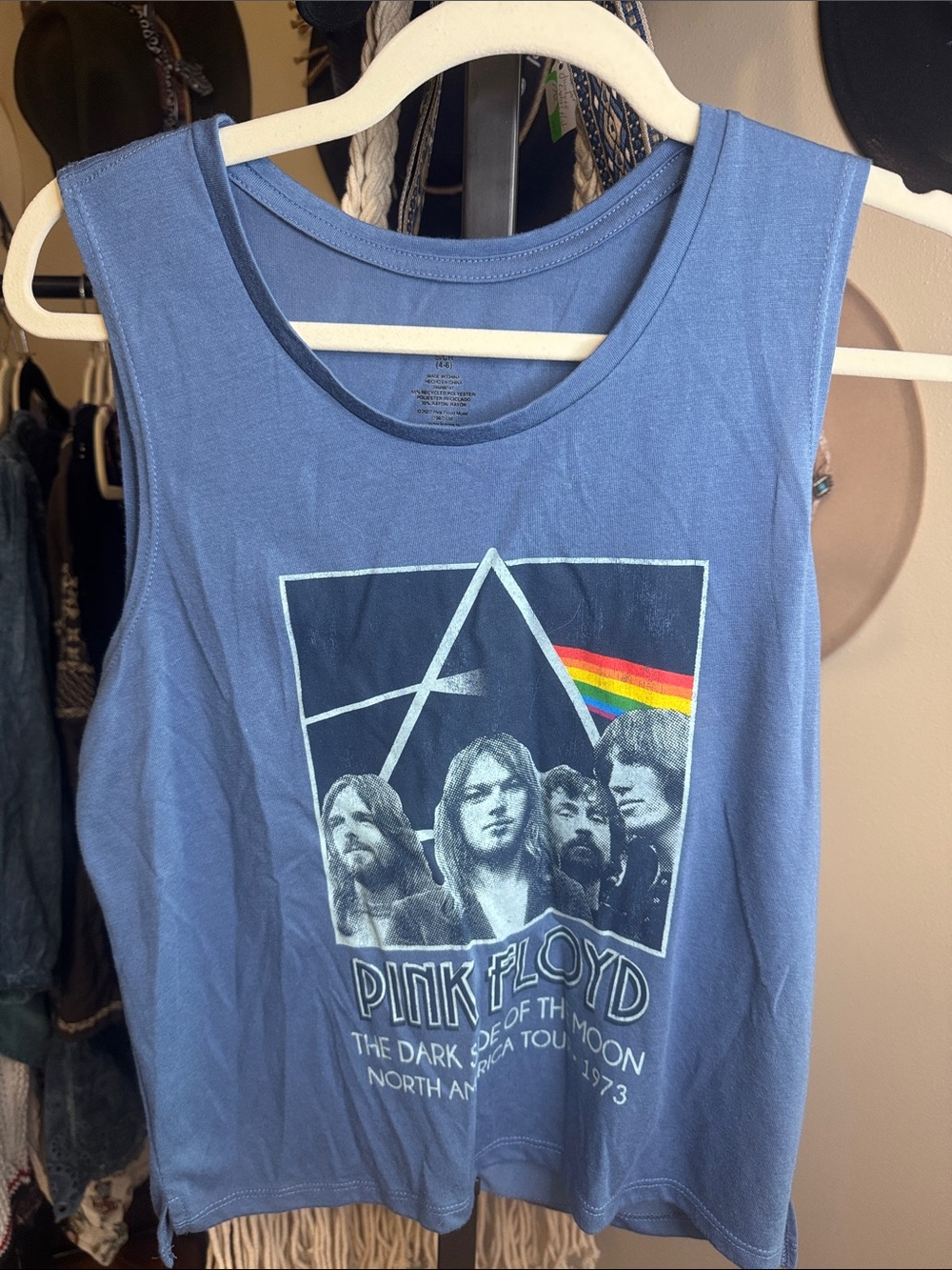 Pink Floyd Blue Graphic Tank Top with Rainbow Accent